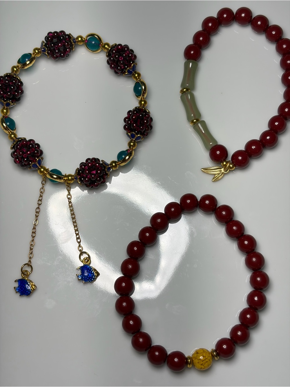 2 Cinnabar bracelet and 1 Multi colored gape Beaded - garterized - Picture 3 of 4